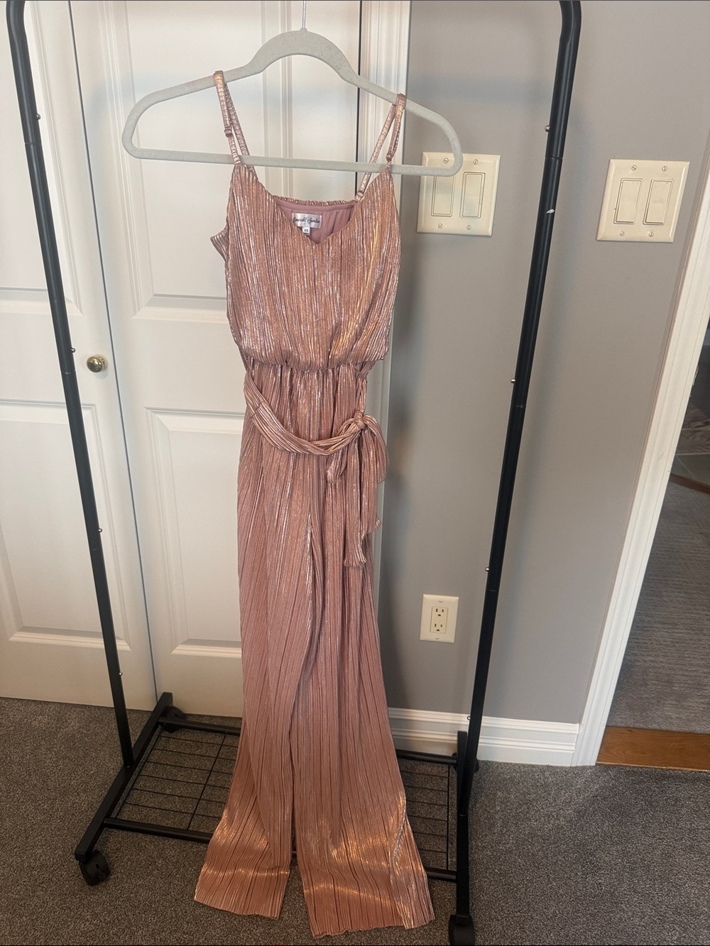 Emerald Sundae Metallic Rose Pleated Maxi Jumpsuit